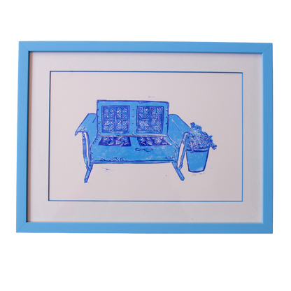 Framed "Blue Garden Chair" Print by Olivia Vannucci