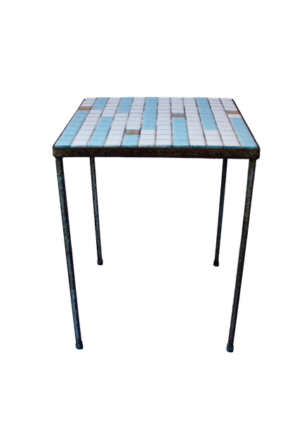 Blue and White Tile Top Mini Side Table
