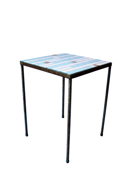 Blue and White Tile Top Mini Side Table