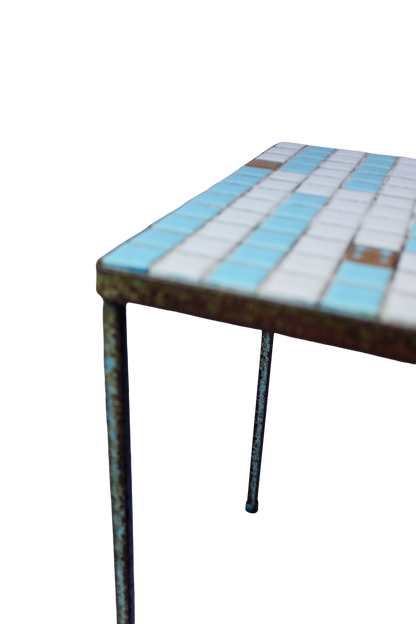 Blue and White Tile Top Mini Side Table