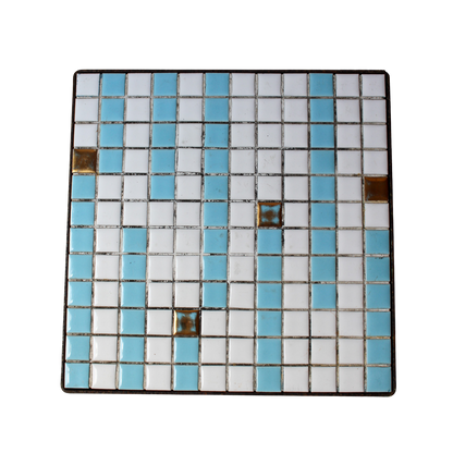 Blue and White Tile Top Mini Side Table