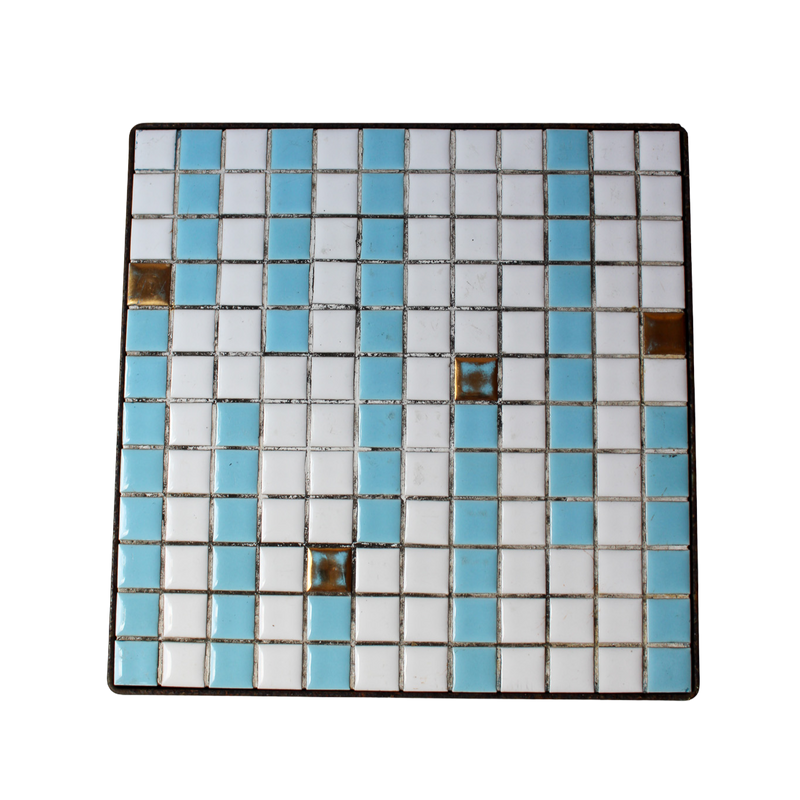 Blue and White Tile Top Mini Side Table