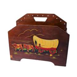 Mid Century Cowboy Covered Wagon Magazine Holder Rack