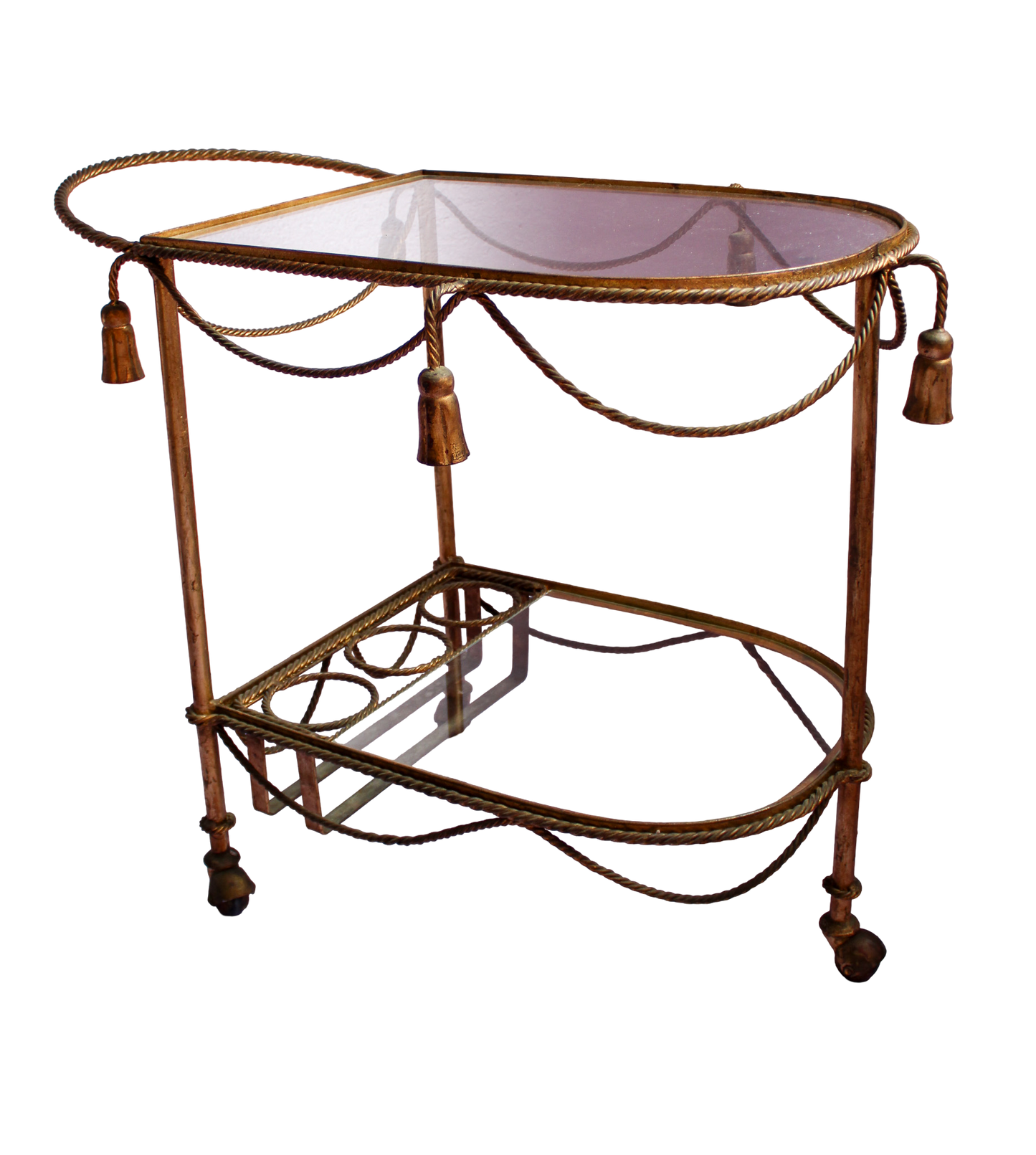 Mid Century Italian Rope & Tassel Bar Cart Drinks Trolley