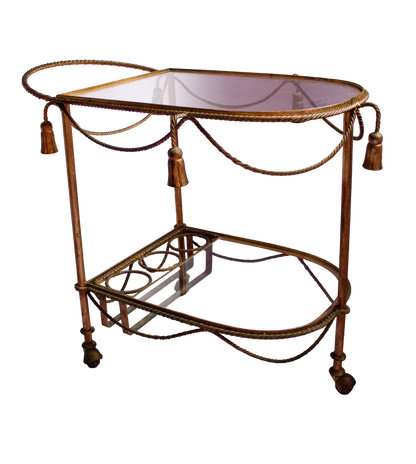 Mid Century Italian Rope & Tassel Bar Cart Drinks Trolley