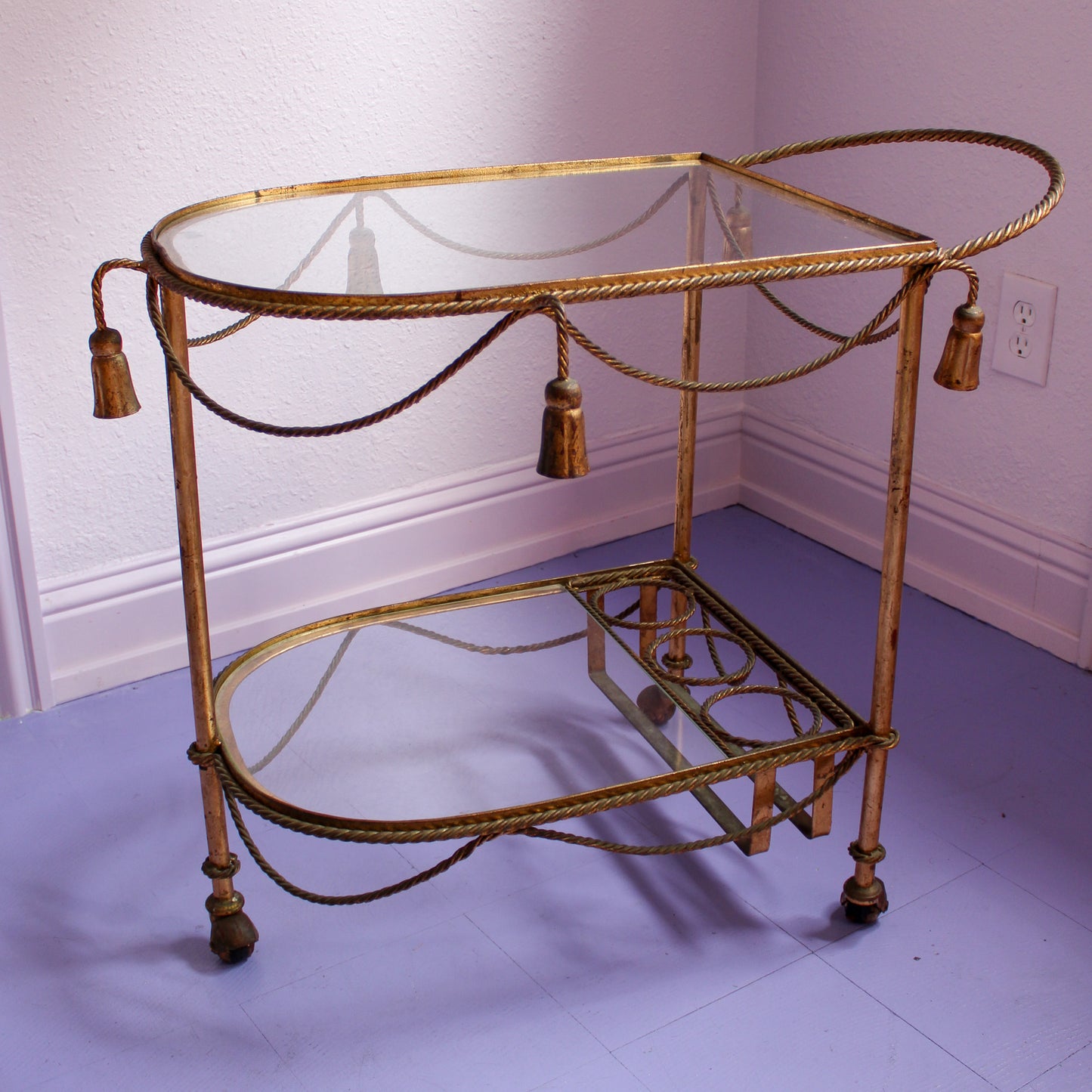 Mid Century Italian Rope & Tassel Bar Cart Drinks Trolley