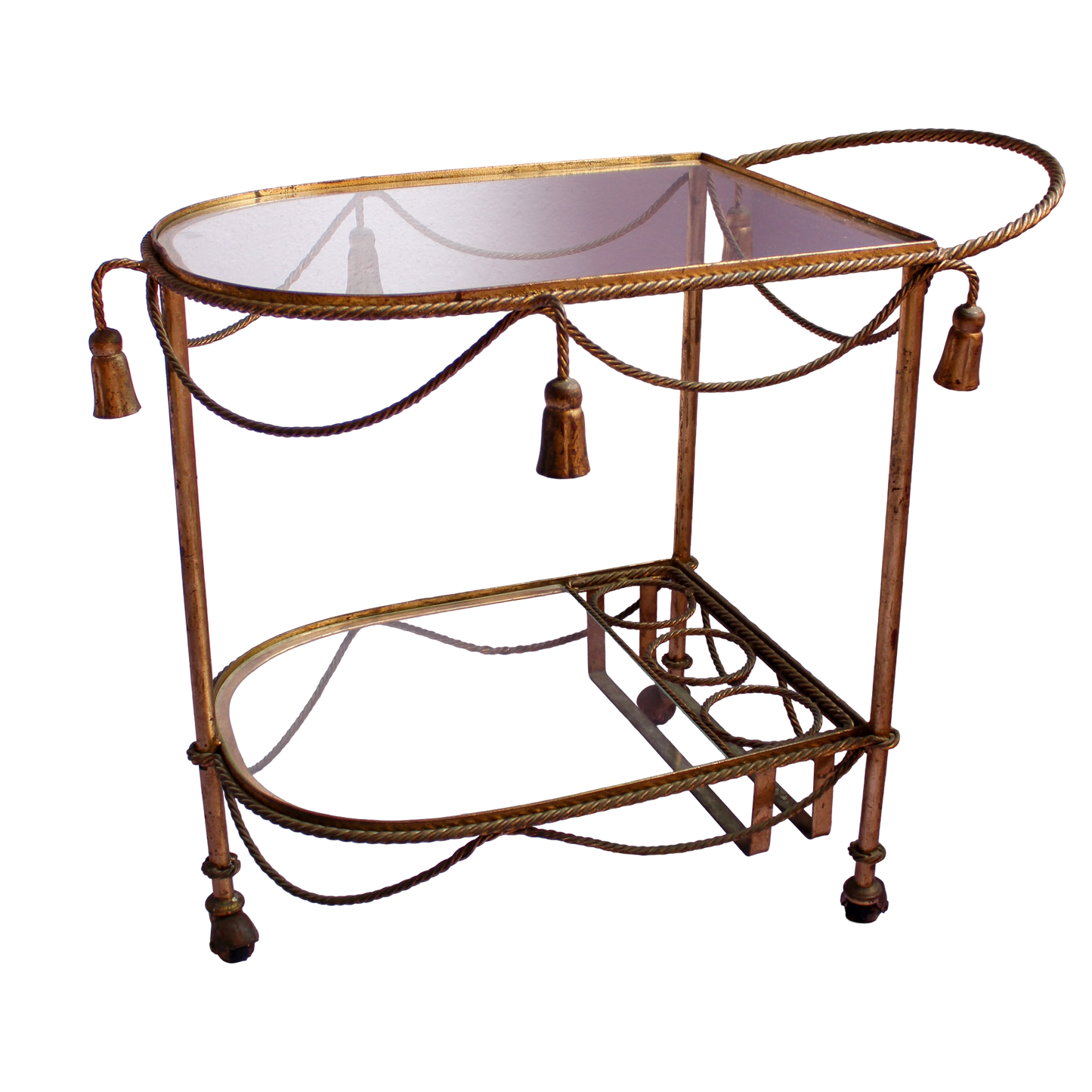 Mid Century Italian Rope & Tassel Bar Cart Drinks Trolley