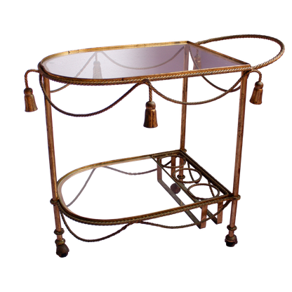 Mid Century Italian Rope & Tassel Bar Cart Drinks Trolley