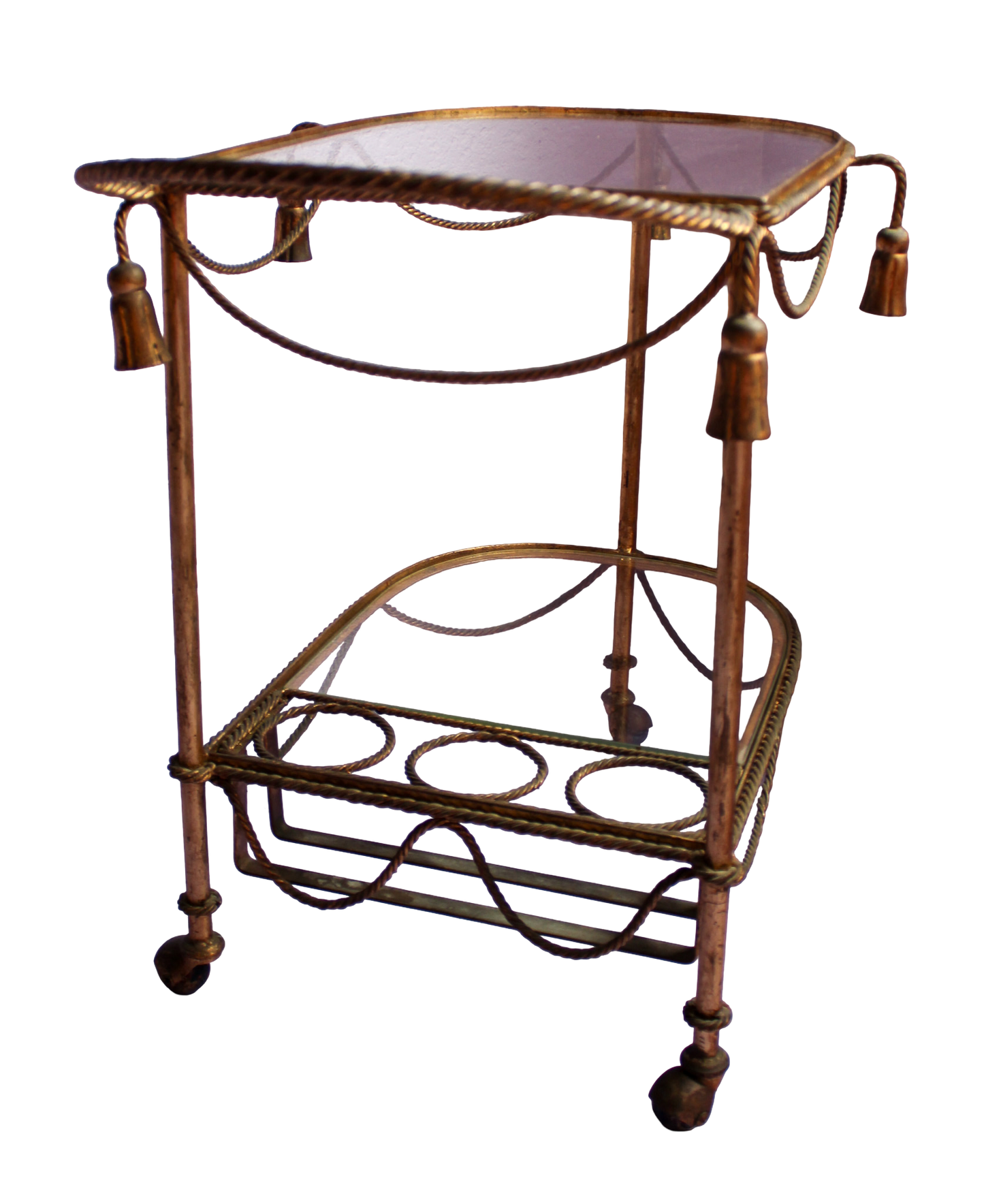 Mid Century Italian Rope & Tassel Bar Cart Drinks Trolley