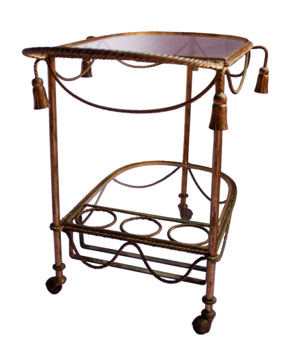 Mid Century Italian Rope & Tassel Bar Cart Drinks Trolley