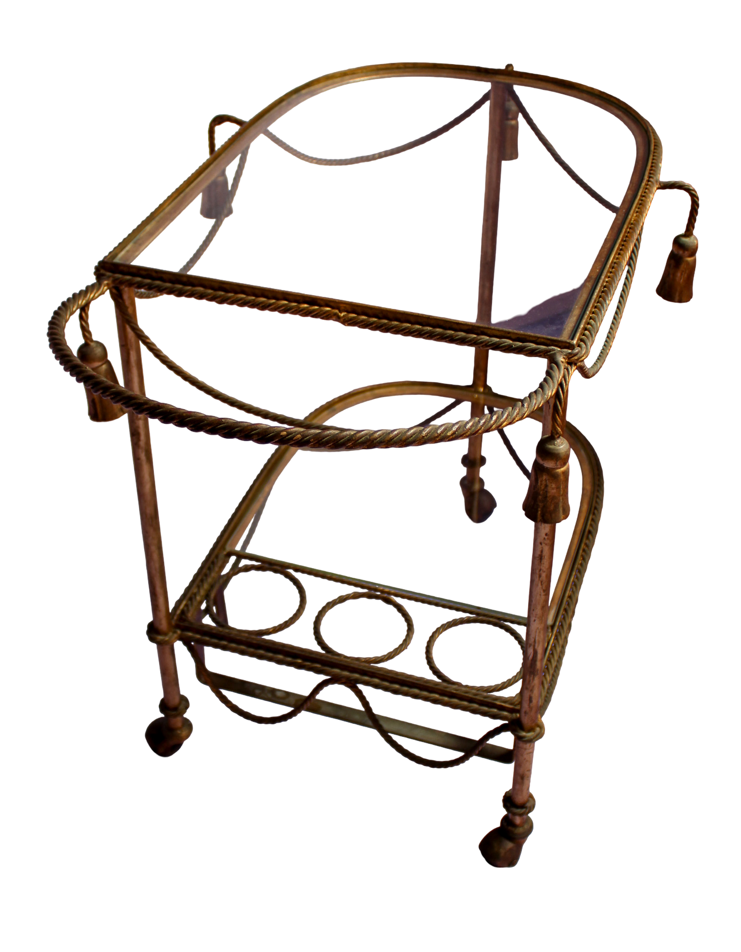 Mid Century Italian Rope & Tassel Bar Cart Drinks Trolley