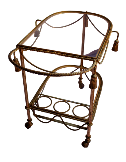 Mid Century Italian Rope & Tassel Bar Cart Drinks Trolley