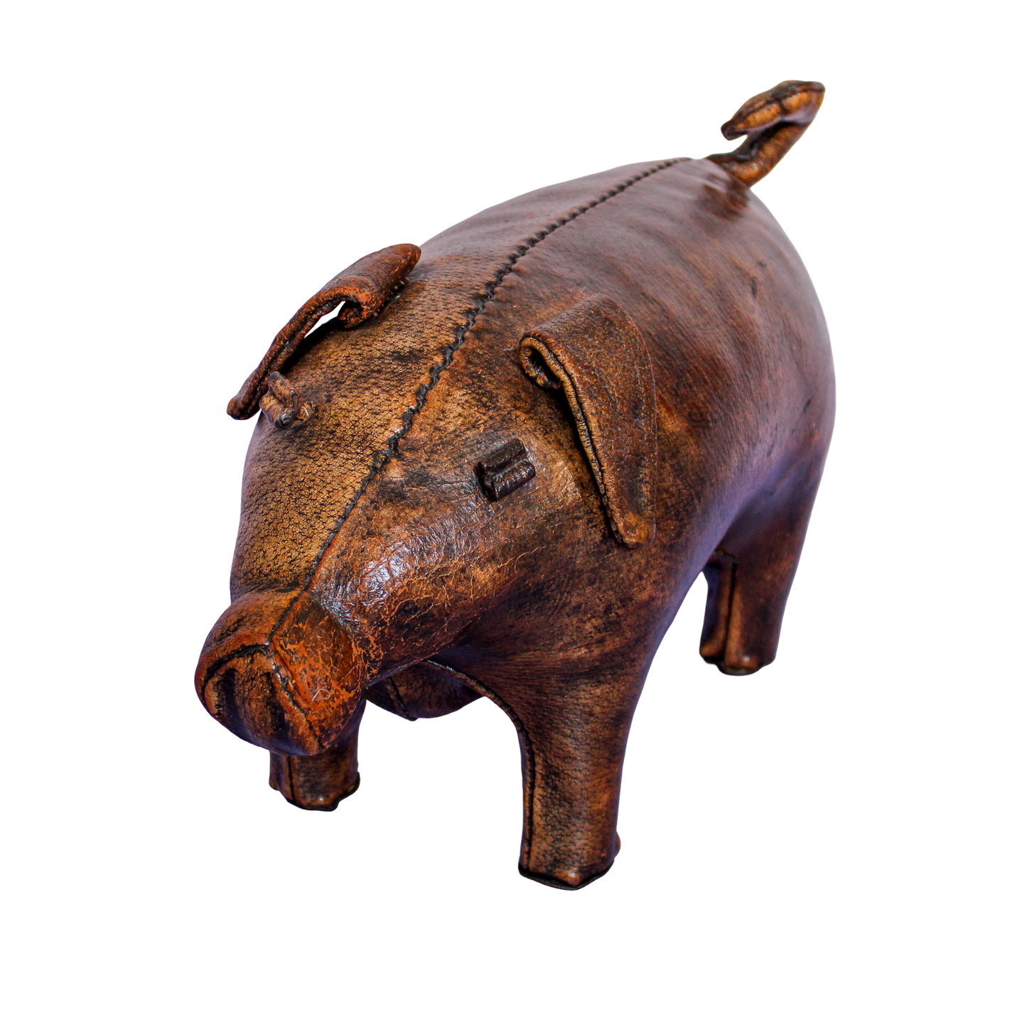 Vintage Omersa / A&F Distressed Leather Pig Footstool