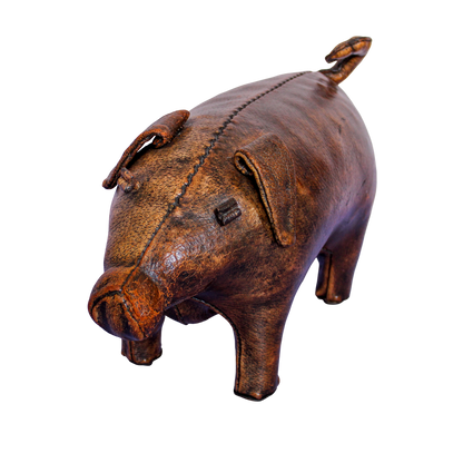 Vintage Omersa / A&F Distressed Leather Pig Footstool