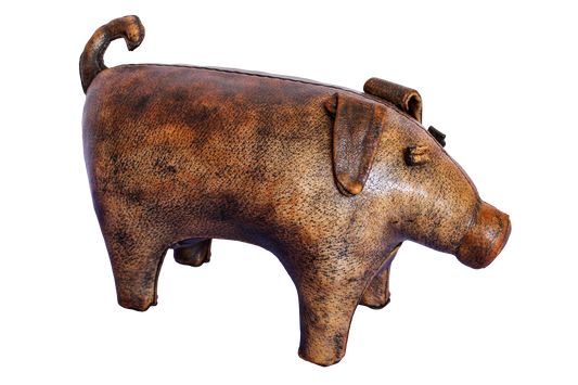Vintage Omersa / A&F Distressed Leather Pig Footstool