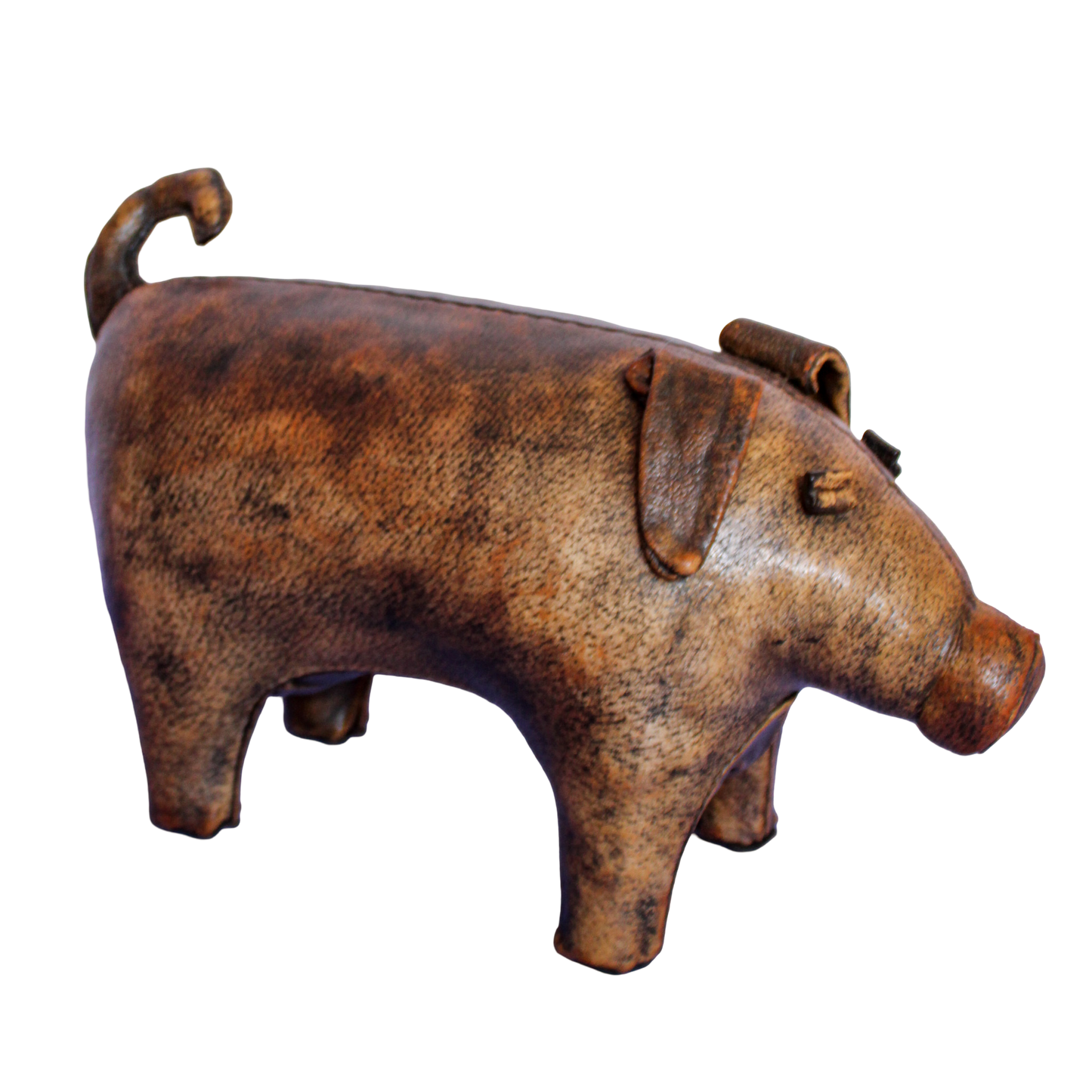 Vintage Omersa / A&F Distressed Leather Pig Footstool