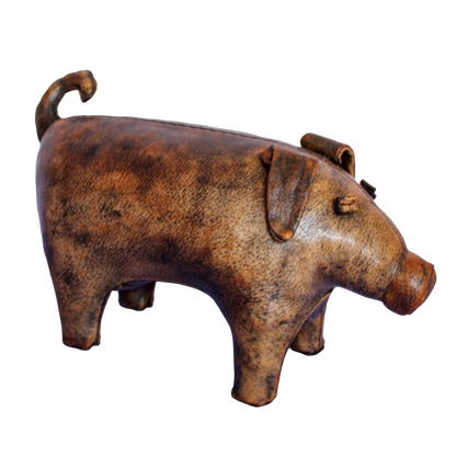 Vintage Omersa / A&F Distressed Leather Pig Footstool