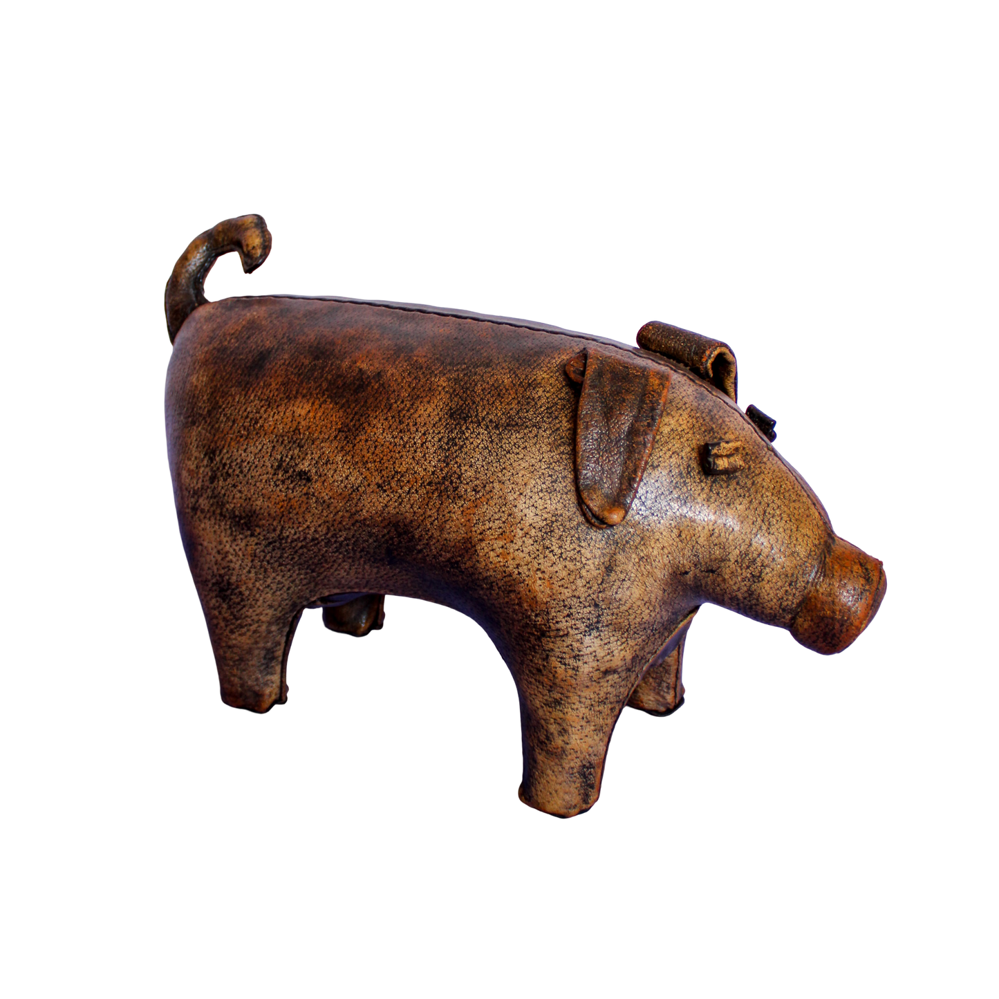 Vintage Omersa / A&F Distressed Leather Pig Footstool