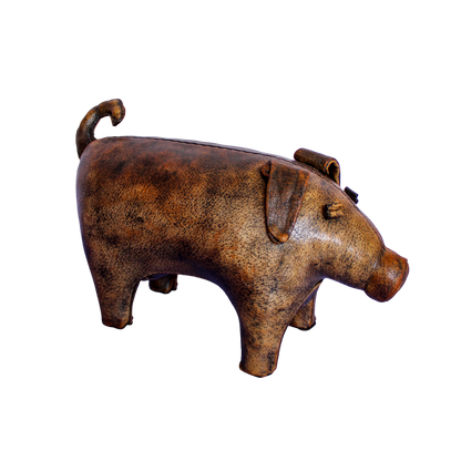 Vintage Omersa / A&F Distressed Leather Pig Footstool