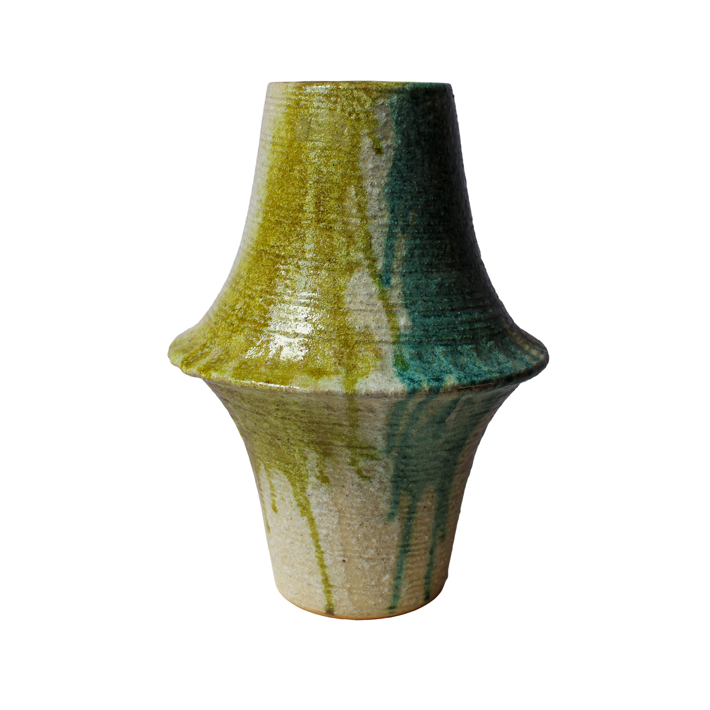 Mid Century Japanese Green Drip Pottery Vase