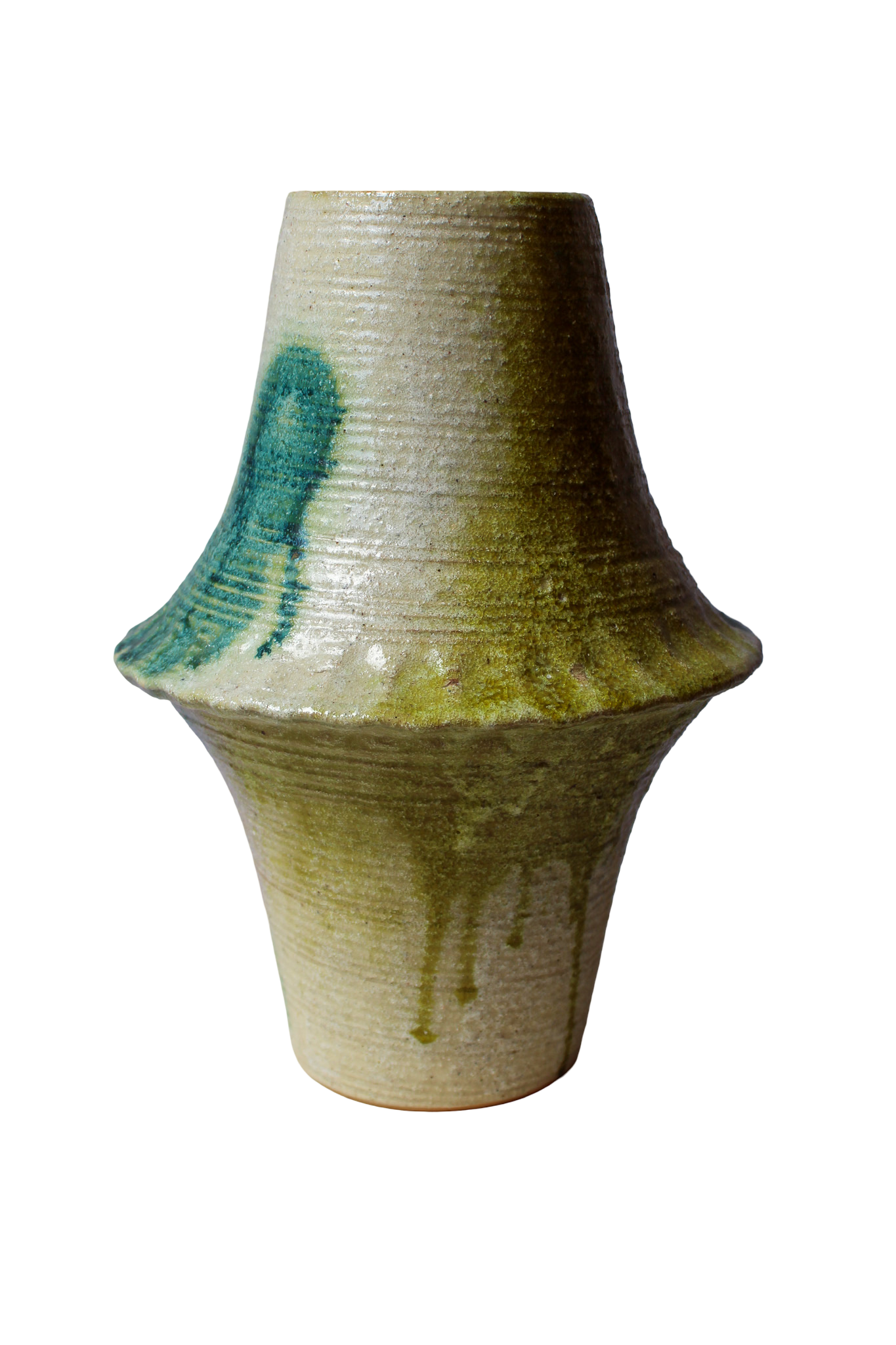 Mid Century Japanese Green Drip Pottery Vase
