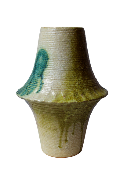 Mid Century Japanese Green Drip Pottery Vase