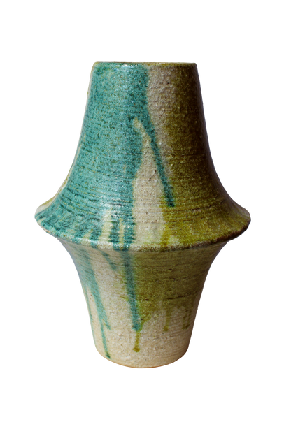Mid Century Japanese Green Drip Pottery Vase