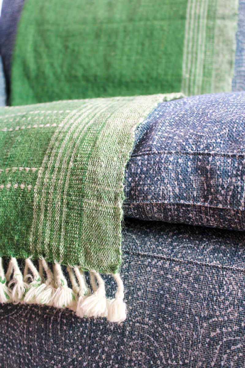 Indian Wool Blanket with Tassels, Large - Green