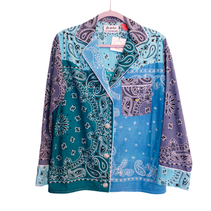 One of a Kind Patchwork Bandana Shirt - Blue