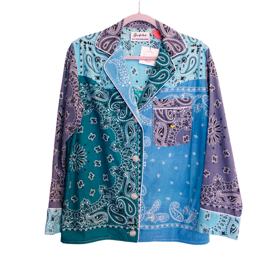 One of a Kind Patchwork Bandana Shirt - Blue