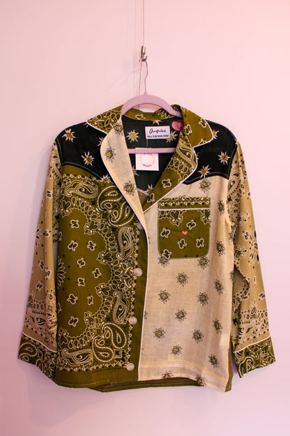 One of a Kind Patchwork Bandana Shirt - Green