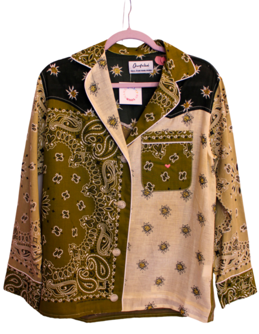 One of a Kind Patchwork Bandana Shirt - Green