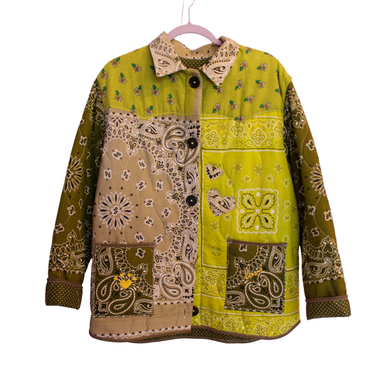 One of a Kind Quilted Bandana Jacket - Green No. 710