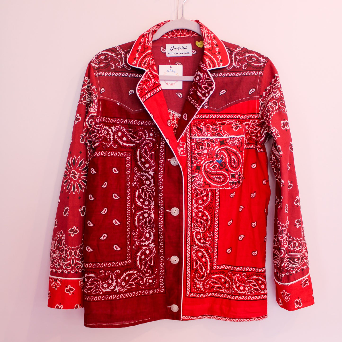 One of a Kind Patchwork Bandana Shirt - Burgundy/Red