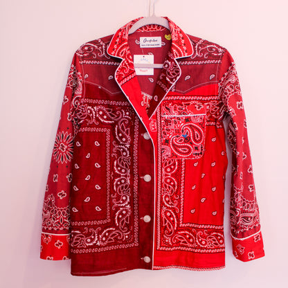 One of a Kind Patchwork Bandana Shirt - Burgundy/Red
