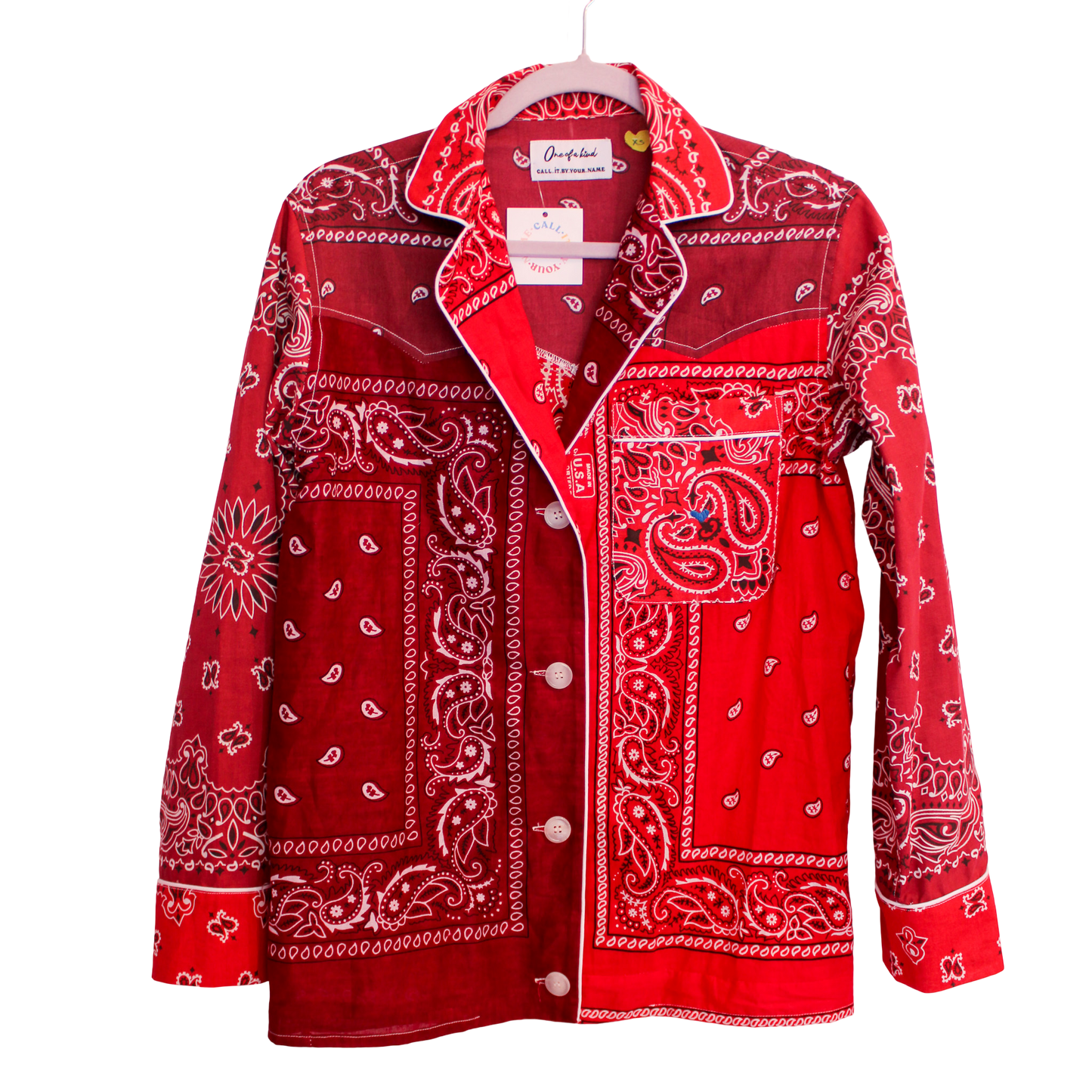 One of a Kind Patchwork Bandana Shirt - Burgundy/Red
