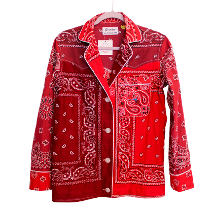 One of a Kind Patchwork Bandana Shirt - Burgundy/Red