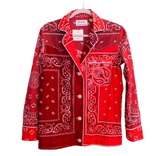 One of a Kind Patchwork Bandana Shirt - Burgundy/Red