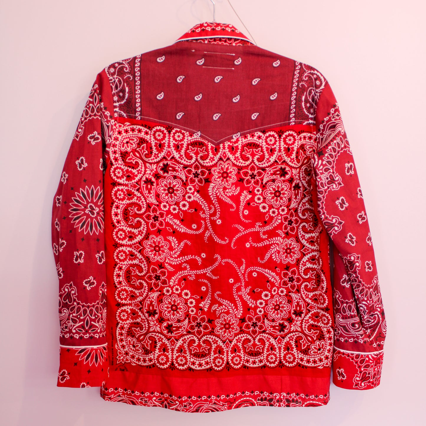 One of a Kind Patchwork Bandana Shirt - Burgundy/Red