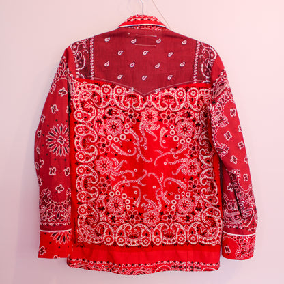One of a Kind Patchwork Bandana Shirt - Burgundy/Red