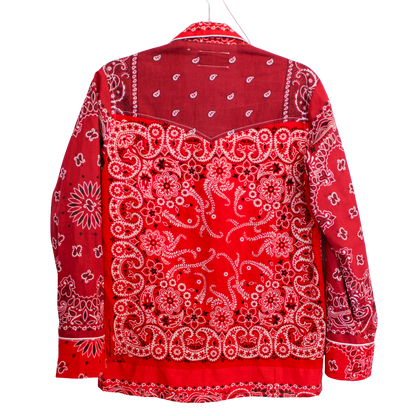 One of a Kind Patchwork Bandana Shirt - Burgundy/Red