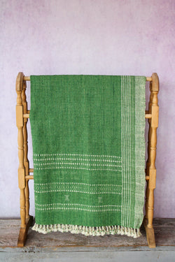 Indian Wool Blanket with Tassels, Large - Green