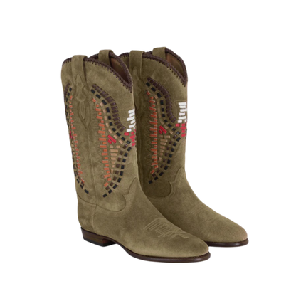 Midnight Inca Suede Cowboy Boots -  Chestnut/Multicolor
