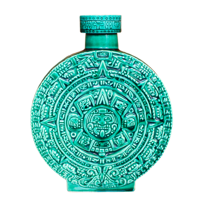 Mid-Century Aztec Calendar Bottle & 5 Shot Glasses