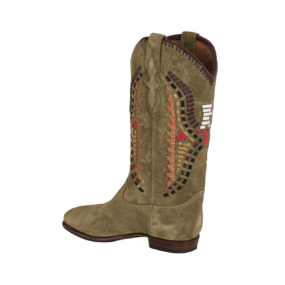 Midnight Inca Suede Cowboy Boots -  Chestnut/Multicolor