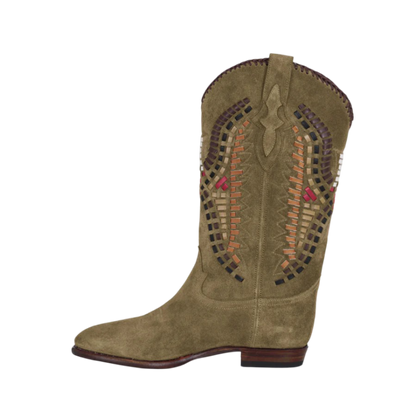 Midnight Inca Suede Cowboy Boots -  Chestnut/Multicolor