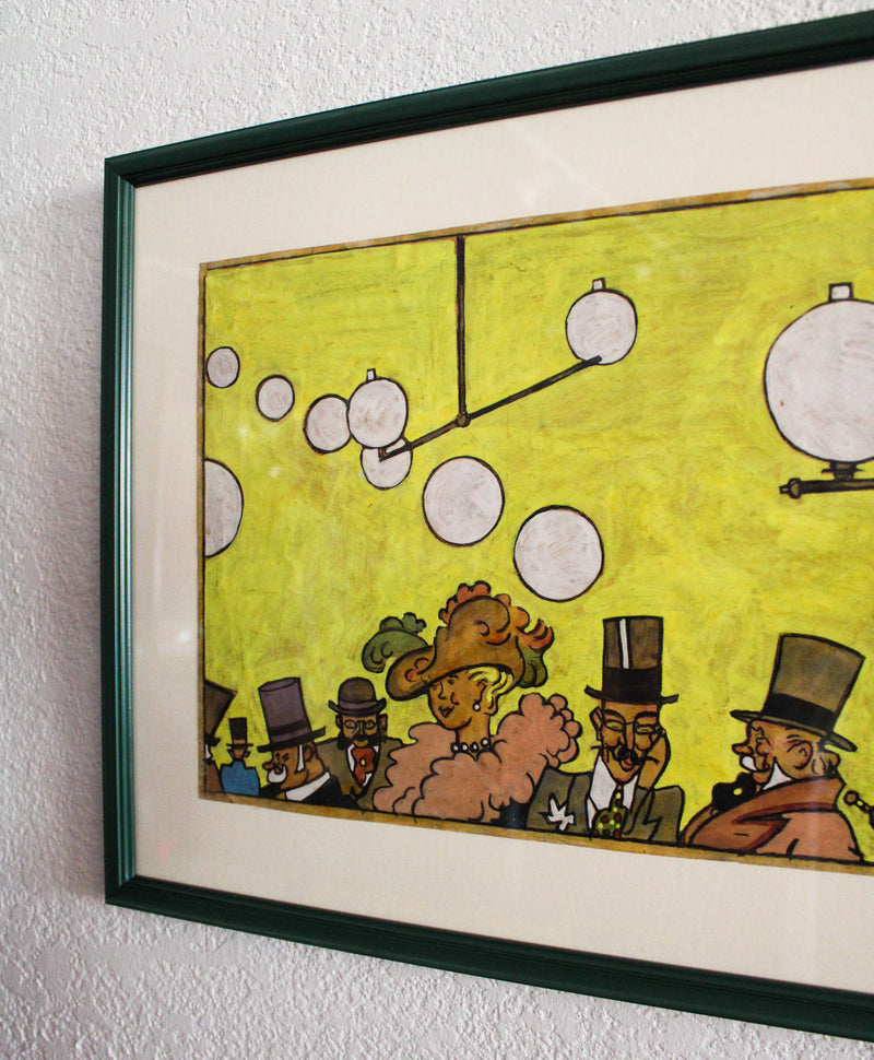 Framed Original 1930 Gouache Painting by Henri Hague "1900"