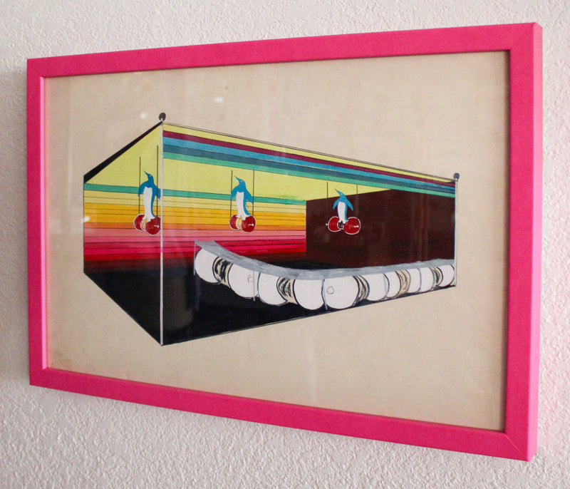 Framed Original 1940 Gouache Painting by Raymonde Delpy “Penguin Wool”