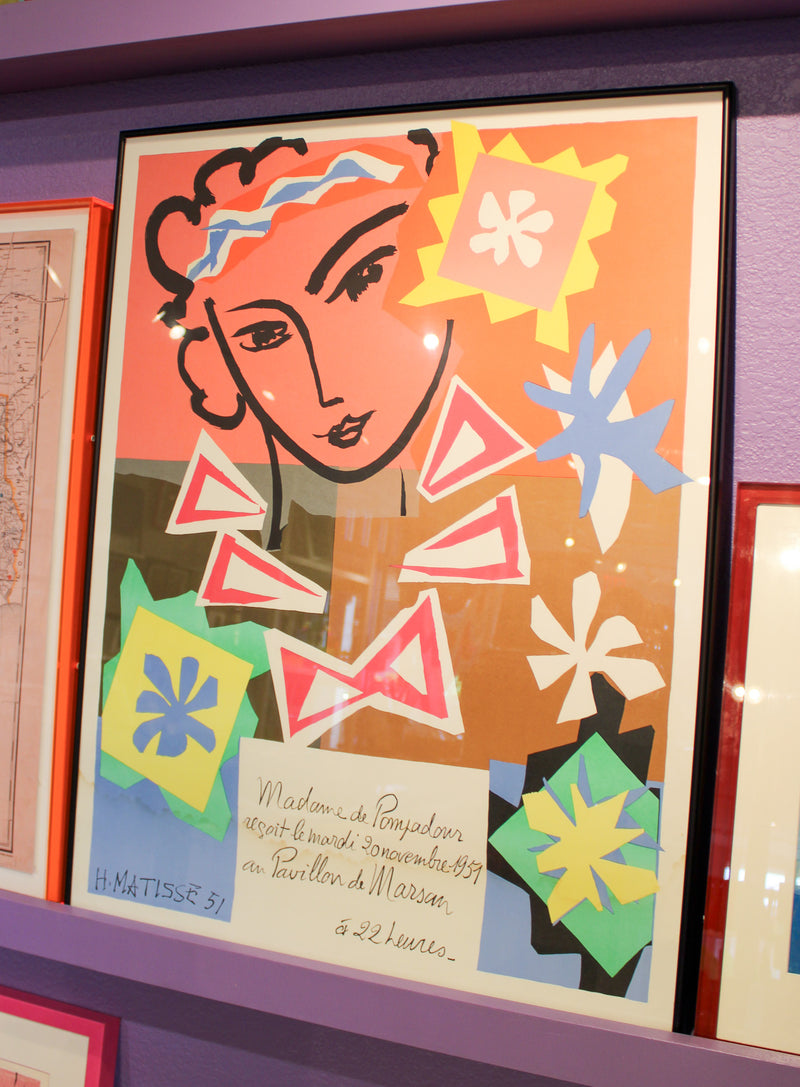 Framed Matisse Lithograph Poster after "Madame de Pompadour, Pavillon de Marsan, 1951"