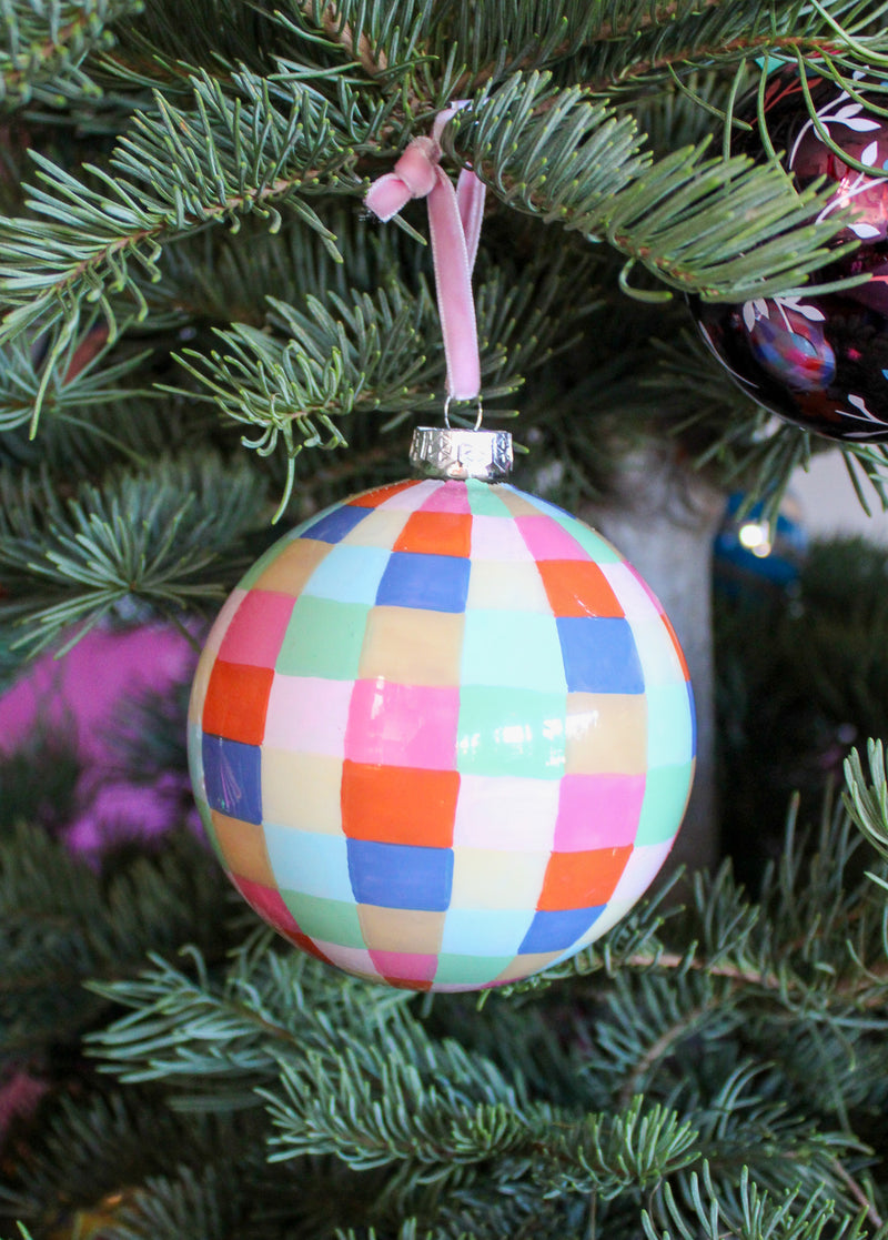 Bright Checker Plaid Bauble Ornament